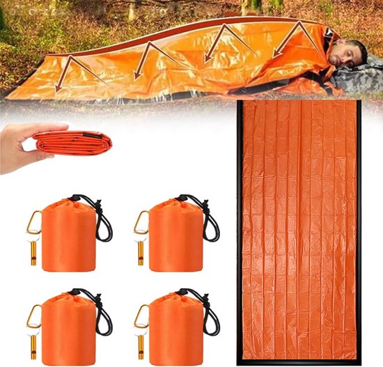 Noodslaapzak - Thermische deken - Outdoor overleving - Waterdicht en winddicht - 213 x 91 cm - Oranje