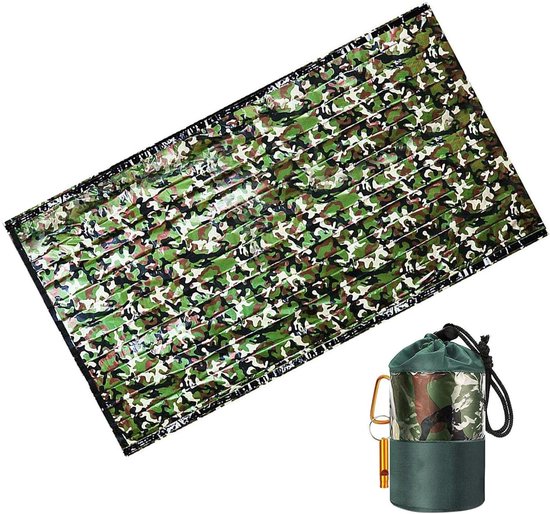 Noodslaapzak - Thermoslaapzak Bivakzak - Outdoor Noodsituaties - Inclusief Fluitje - 200 x 120 cm - Camouflage