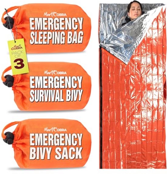 Noodslaapzak voor Survival en Kamperen – 3-pack Waterdichte Mylar Dekens