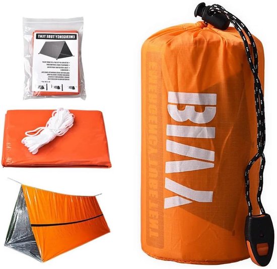 Noodtent Slaapzak - Survival Shelter - Outdoor Overleven - Dubbele Functie - 240 x 150 cm - Oranje Zilver
