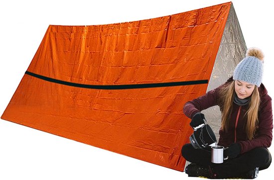 Noodtent - Survival Tent - Lichtgewicht - Emergency Tent - Premium Noodtent 2 Persoons - Survival Accessoirers - Noodpakket Tent - Oudoor - Thermo Tenten - Survival - Outdoor - Musthave - Tent - Reizen - Waterproof - Oranje van Merkloos