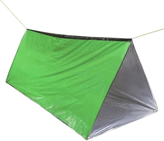 Noodzakelijke overlevingsdeken - Thermo-bivak slaapzak - Outdoor avontuur - Warmte reflecterend PE - Compact 17 cm - Groen
