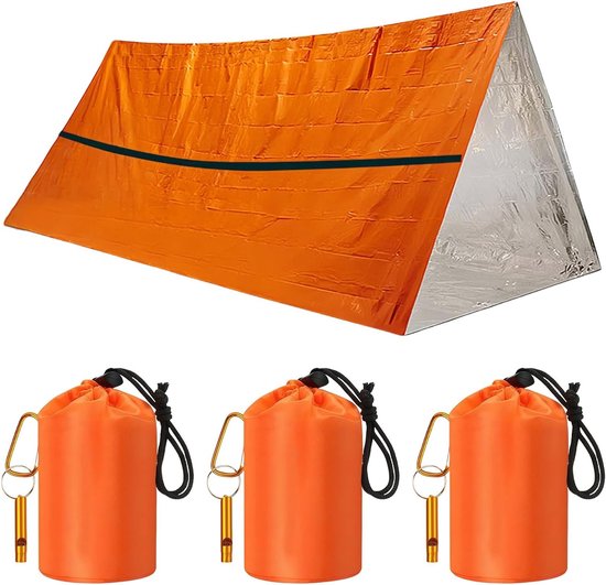 Noodzakelijke Overlevingsslaapzak voor Extremen Weersomstandigheden - 3 Stuks, Waterdicht, Warmte-isolerend en Inclusief Fluitje voor Buitenactiviteiten