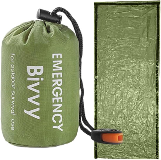 Noodzakelijke slaapzak - Bivakzak thermisch - Buiten overleven - Reflecteert warmte - 90x210cm - Legergroen