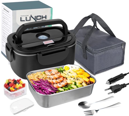 NordHaus Elektrische Lunchbox - Voedselverwarmer - 12V 24V 220V - 90W Snelle Verwarming - 2,5L - 2 Compartimenten