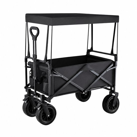 Norvia - Bolderkar - Bolderkar Met Dak - Bolderkar Opvouwbaar - Duwstang - 150L - 200 kg Draagkracht - All Terrain Wielen - Zwart
