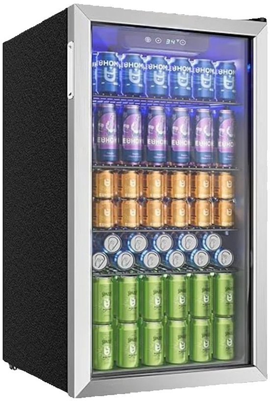 Norvia - Drankenkoelkast - Koelkast - Drankkoelkast - 90L - Glazen Deur - Verstelbare Planken - Stil - LED Verlichting - Grijs