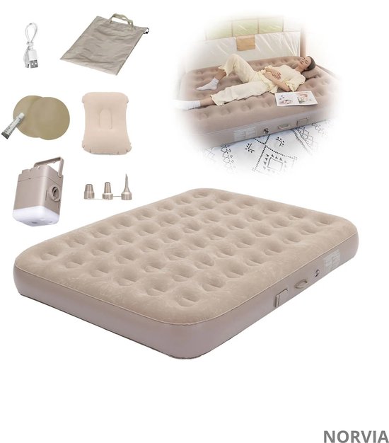 Norvia Extra Stevig Camping Matras - 2 Persoons - Automatisch Opblaasbaar Luchtbed - Geïntegreerde Pomp - 200 x 150 x 25 cm