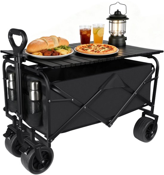 Norvia Opvouwbare Bolderkar - Handkar Met Verwijderbaar Tafelblad/Dak - 150 kg Draagvermogen - Extra Stevige Wielen - All Terrain