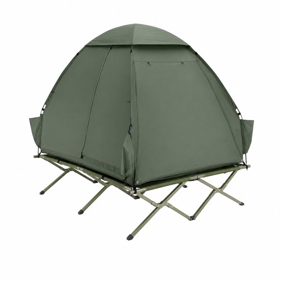 Novari 7 in 1 Kampeertent - Veldtent - Visserstent - Koepeltent - Verhoogd slaapplatform - Luchtmatras - Elektrische pomp - Groen