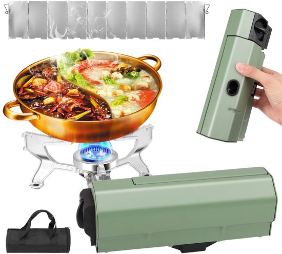 Novendo Goods - 11000W Camping gasfornuis met 5 branders – Winddichte ultralichte backpacking brander met ontsteking en 100 cm gasslang – Opvouwbaar propaan/butaan kooktoestel