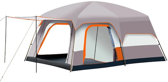 Novendo Goods – Luxe familietent voor 4-6 personen - Grote waterdichte kampeertent met 2 slaapkamers & 1 woonkamer - Comfortabele, stevige & weerbestendige groepstent van Merkloos