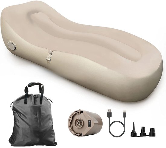 Novendo Goods - Opblaasbare bank met pomp en draagtas - Luchtmatras slaapbank voor camping en strand - Opvouwbare luchtstoel voor buiten en reizen