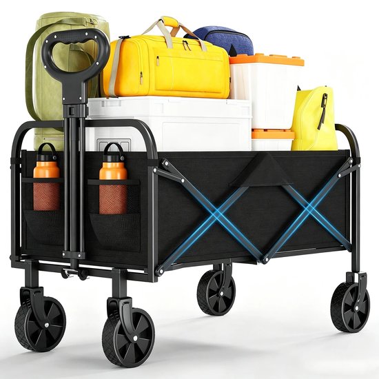 Novendo Goods - Opvouwbare bolderkar 220 L - Campingkar met all-terrain wielen, verstelbare handgreep & bekerhouders - 380 kg Draagvermogen
