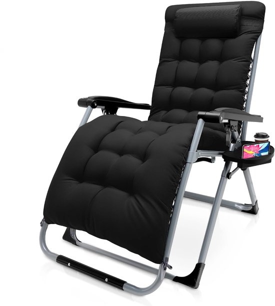 Novendo Goods – Zero gravity ligstoel plus size met dikke afneembare matras - 160kg Belastbaar – Verstelbaar van 90° tot 170° - Opvouwbare luxe tuinstoel voor balkon, terras & camping