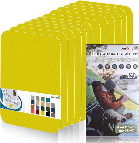 Nylon reparatiepatches - Zelfklevende patches - Kleding repareren - Waterdicht materiaal - 12 stuks - Geel van Merkloos