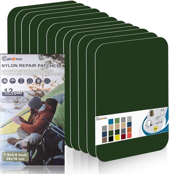 Nylon reparatiepleisters - Stof patches - Outdoor reparatie - Zelfklevend waterdicht - 20x10 cm - Donker Groen van Merkloos