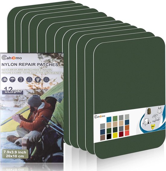Nylon reparatiepleisters - Stof patches - Outdoor reparaties - Sterke zelfklevende - 20 x 10 cm - Legergroen van Merkloos