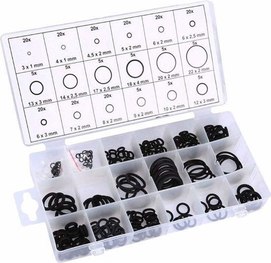 O-ringen rubberen ringen - 225 stuks - 18 maten - 6x2mm - met assortimentbox