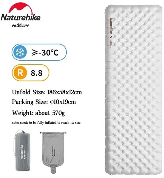 Ohana DT - Naturehike - Kampeer Matras - 8.8 Hoge R Waarde - Ultralicht en compact - Luchtbed dikte 8 cm - Opblaasbare campingmat - van Naturehike