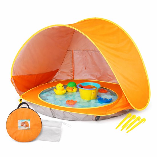 Ohana DT - Speeltent - Baby Tent Met Zwembad - Pop Up Strandtent - UPF50+ Zonbescherming - Geschikt voor strand, tuin en zwembad - Oranje van Merkloos