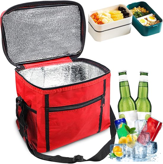 OIMG Lunchtas - 27X17X24cm - 10L koeltas - Koeltas - Waterdicht Duurzaam-Draagbaar - Koelzak - Compact & Handig - Coolbag - Slijtvast en duurzaam materiaal - Koelboxen - Thermische zak - lunchbox - Picknick -School - Werk - rood van Merkloos