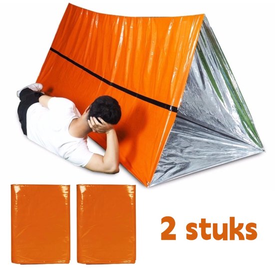 OIMG Noodtent - 2 STUKS - Survival Tent - Lichtgewicht -150x240cm- Emergency Tent - Premium Noodtent 2 Persoons - Survival Accessoirers - Noodpakket Tent - Oudoor - Thermo Tenten - Survival - Outdoor - Musthave - Tent - Reizen - Waterproof - Oranje van Merkloos