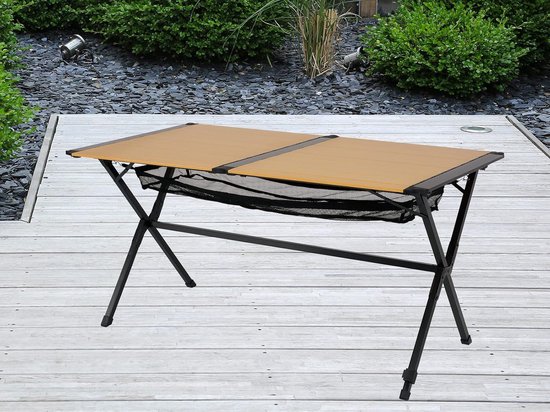 Oklahoma Campingtafel, dienblad, bamboelook, roltafel, 140 x 80 x 70 cm, verstelbare poten, weerbestendig, draagtas van Greemotion