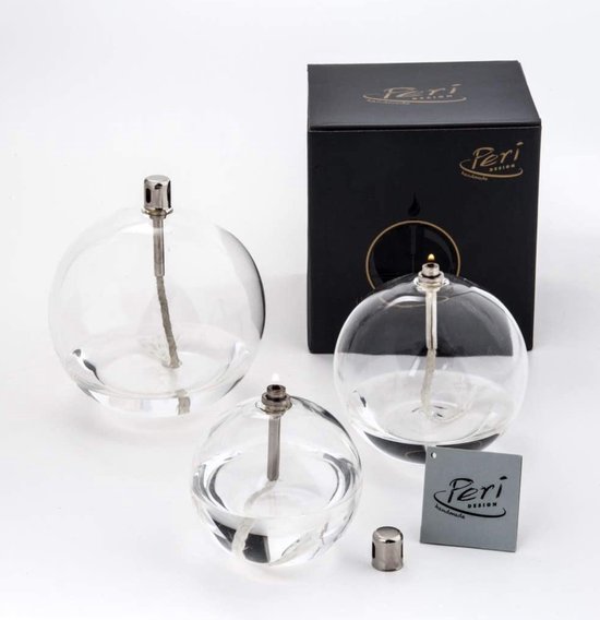 Olielamp - 3 set - Bol model - Peri Living - Helder glas - Ø9-11-13cm - Chrome - Exclusieve Huisdecoratie - Glasvezel