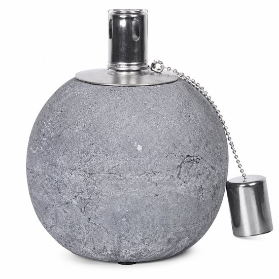 Olielamp Beton Look – Tafellamp Olie – Buitenlamp & Sfeerlamp – Beton Design – Navulbare Oliebrander 17 cm