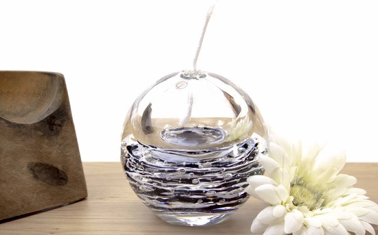 Olielamp lont - Olielamp glas - Olielamp binnen - Olielampjes voor op tafel - Zwart met decoratie van Merkloos