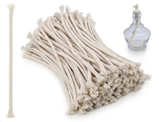 Olielamp Lonten Set van 100 - Katoen - 15cm x 6mm - Vervangende Wieken voor Olielampen & Petroleumlampen - Zuiver Katoen - Lange Brandduur - Camping & Noodverlichting Accessoires