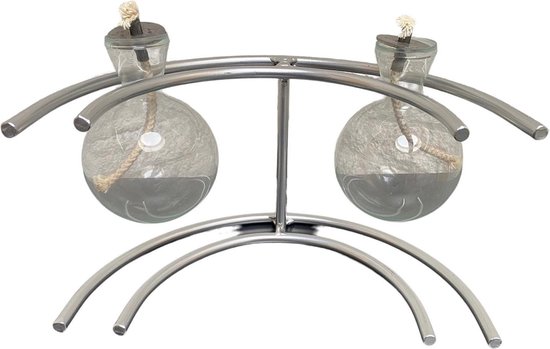 olielamp met twee glazen bollen met gebogen houder kleur aluminium van Balvi