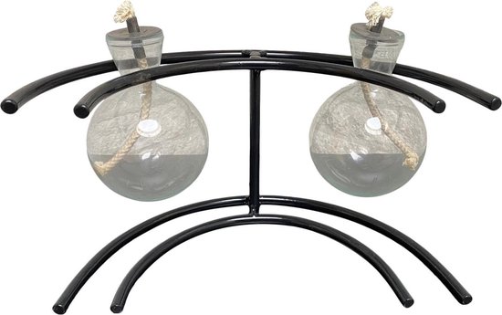 olielamp met twee glazen bollen met gebogen zwarte kleur houder van Balvi