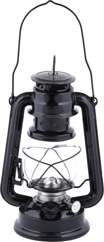 Olielamp/stormlantaarn Outside - zwart - 11,7 x 15,7 x 24 cm - Camping / tuin lantaarn voor lampenolie van V-Part