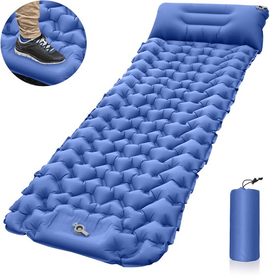 OLOEY Camping slaapmat-Ultralichte opblaasbare slaapmat(met ingebouwde luchtpomp)-de ultieme keuze voor kamperen en wandelen-inclusief opbergtas-compacte en lichtgewicht opblaasbare matras(blauw)