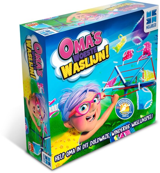 Oma's Woeste Waslijn - Actiespel - Spelletjes voor Kinderen - Met Draaiende Waslijn van OM