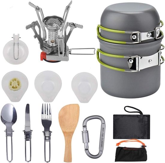 Omgoods - Camping Kookset voor 1-2 Personen - Inclusief Vouwmes en Lepel