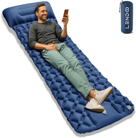Omgoods - Campingmatras, 195 x 60 cm, Zelfopblazend Matras met Kussen, Ultralicht en Draagbaar voor Kamperen en Buiten