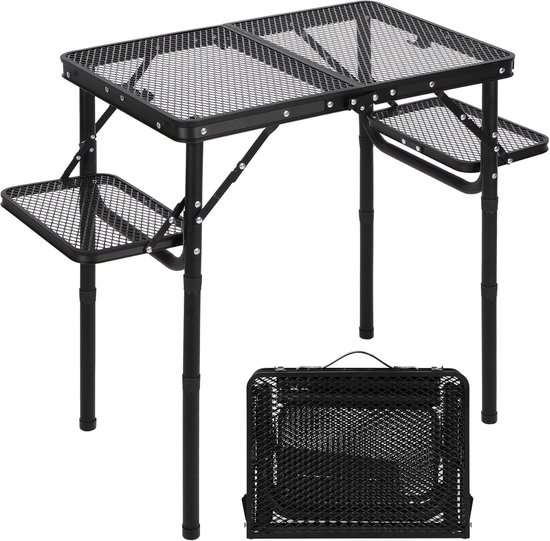Omgoods- Campingtafel Draagbaar - Inklapbaar - Verstelbare Hoogte - Multifunctionele Tafel - Grilltafel - 90 x 41 cm - Zwart - Picknicktafel