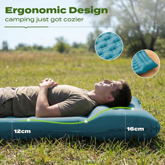 Omgoods - Opblaasbare Camping Slaapmat met Pomp, 12cm Dikte in Teal Groen