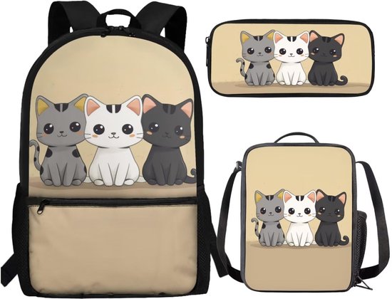 Omgoods - Set van 3-in-1 Rugzak en Lunchtas voor Meisjes met Dierenpatroon