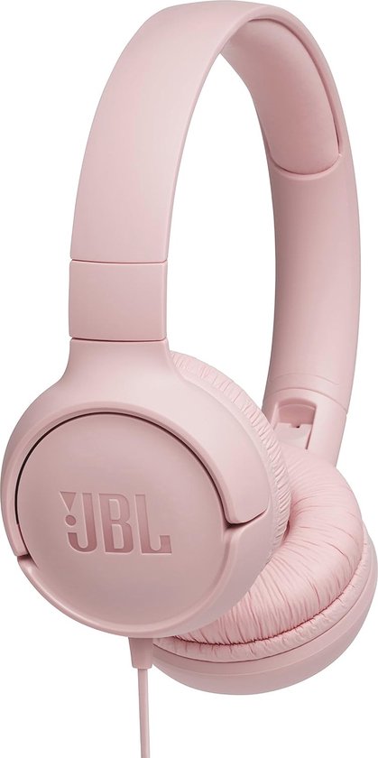 On-ear hoofdtelefoon met kabel in roze - 1-knops afstandsbediening, geïntegreerde microfoon en spraakassistent - ideaal voor muziek en telefoongesprekken onderweg van JBL