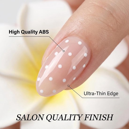 On Nails, 24 stuks, korte amandelvormige kunstnagels, witte stippen Press On Nails, glanzende Full Cover nagels voor vrouwen, herbruikbare kunstnagels voor manicure