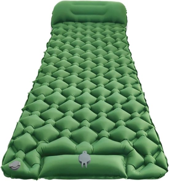 Oneay Opblaasbaar kampeermatras met geïntegreerd kussen – Ultralichte slaapmat met ingebouwde pomp – Compact en draagbaar slaapmatje voor kamperen, wandelen en backpacken - Groen van Merkloos