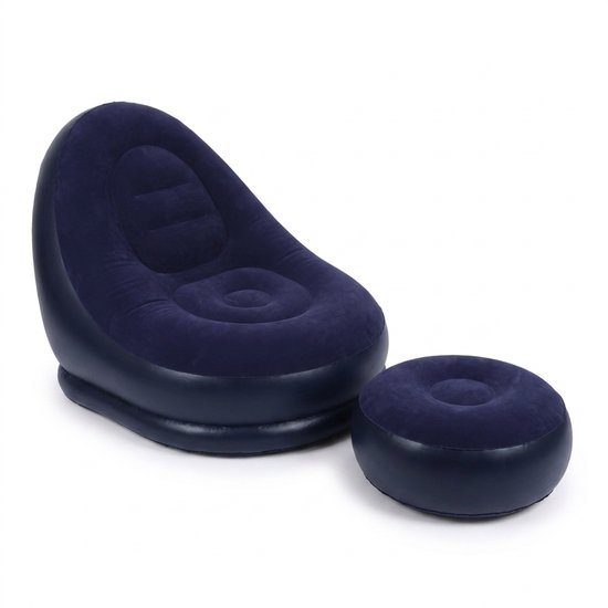 Oneproduct Opblaasbare Loungestoel met Voetenbank - Inclusief Voetpomp - Opblaasbare Stoel voor Tuin, Camping & Vakantie - Marineblauw