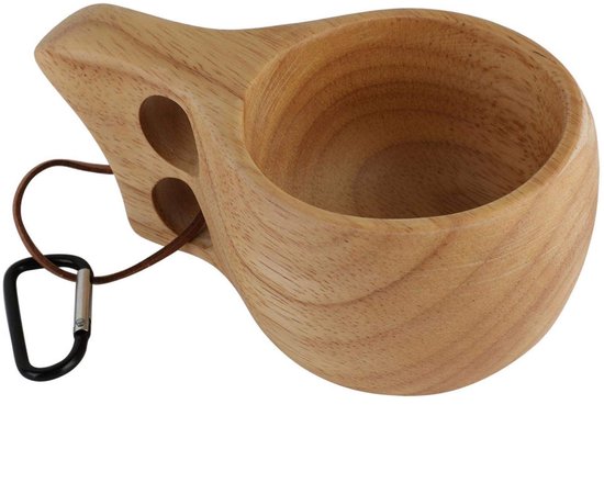 ONF3 - Handgemaakte Finse Kuksa - Dubbele Gat Koffiemok - Bruin - Gepersonaliseerd - Ideaal voor Buiten Drinken - Ergonomisch Design
