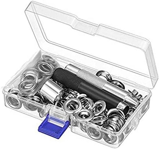 Oogjes Kit - Reparatieset Grommets - Stoffen Versterken - Met Punch Tool - 100 Sets - Zilver van Merkloos