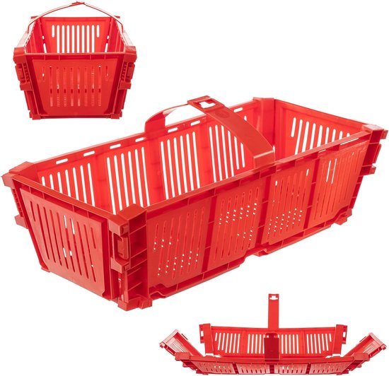 Oogstmand Kunststof - Fruitmand Inklapbaar - Groenten Fruit Verzamelen - Ruimtebesparend Ontwerp - 40 x 18 x 115 cm - Rood