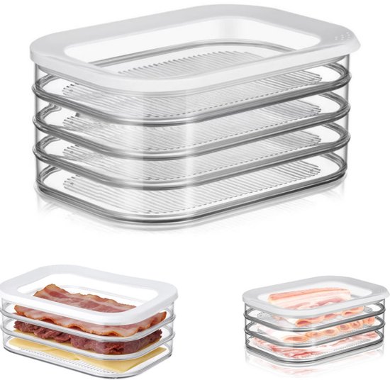 Opbergdoos - koelbox - vershoudbak - gerechtenbak - met deksel - laagsgewijs - opbergaccessoires - huishoudelijke artikelen - geschikt voor het bewaren van biefstuk, bacon, brood (transparant, 22,5*16 cm)